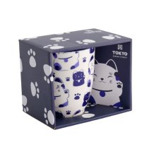 TDS, Kawaii Glückliche Katze Tasse in Geschenkbox, Blau Katze, 380ml, Ø 8,5x10,2cm , Item No. 21528