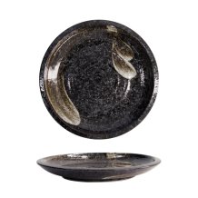 TDS, Large Round Plate, Arahake Black/Brown, Ø 24.8x3.5cm, Item No. 21614