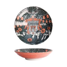 Pasta Plate Asakusa Matsuri White, Red, Black, Porcelain, &Oslash; 21 cm