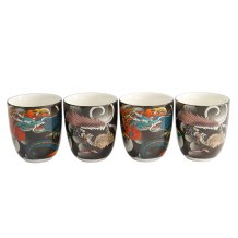 TDS, Tea Cup Set, 4 pcs, Kawaii Yakuza Dragon, Ø 7 x 8 cm 170 ml, Item No. 22122