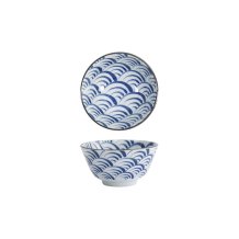 Rice Bowl Natsu Nami Blue, White, Porcelain, 350 ml