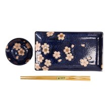 TDS, Sushi Set, Sakura Navy, 2 Stk mit Chopsticks, 22,5x12,7 & 8,6x3,6cm, Art.-Nr. 22582