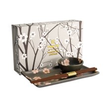 TDS, Sushi Set, Sakura Schwarz, 2 Stk mit Chopsticks, 22,5x12,7 & 8,6x3,6cm, Art.-Nr. 22583