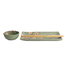 TDS, Sushi Set, Sakura Green, 2 Pcs w/Chopsticks, 22.5x12.7cm & 8.6x3.6cm, Item No. 22584