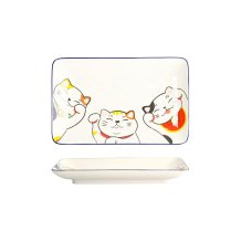 Sushi Plate Kawaii Lucky Cat White, Red, Porcelain, 21 &times; 13.5 cm
