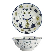Ramenschale Kawaii Lucky Cat Neko Blau, Porzellan, 1 L