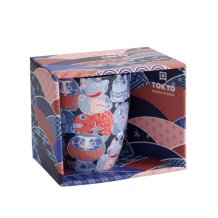 Tasse Kawaii Lucky Cat Daruma Blau in Geschenkbox, Porzellan, 380 ml