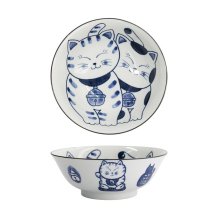 Ramen Bowl Kawaii Cat Neko Blue, Porcelain, 1 L
