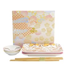 TDS, Sushi Set, Kawaii Cat, Giftset, 4 pcs with Chopsticks, Item No. 33481