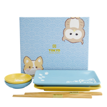 TDS, Sushi Set, Kawaii Shiba Owl, Giftset, 4 pcs with Chopsticks, Item No. 33482
