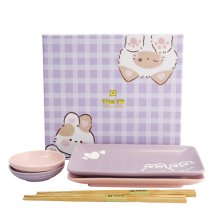 TDS, Sushi Set, Kawaii Rabbit Cat, Giftset, 4 pcs with Chopsticks, Item No. 33483