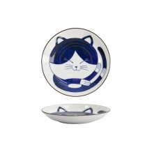 Plate Kawaii Cat Neko Blue, White, Porcelain, &Oslash; 16.7 cm