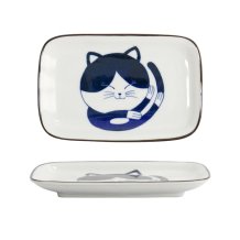 TDS, Square Plate, Kawaii Cat Neko, Blue, 16.3x10.2cm, Item No. 33495