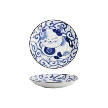 Plate Kawaii Cat Neko Blue, White, Porcelain, &Oslash; 16.7 cm