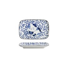 Rectangular Plate Kawaii Cat Neko E Blue, White, Porcelain, 16.3 &times; 10.2 cm