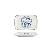 Rectangular Plate Kawaii Cat Neko G Blue, White, Porcelain, 16.3 &times; 10.2 cm