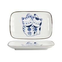 TDS, Rectangular Plate, Kawaii Cat Neko, Blue, 16.3x10.2 cm, Item No. 33504