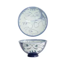 TDS, Rice Bowl, Kawaii Cat, Ø 11.5x6cm 300ml, Blue, Item No. 33594
