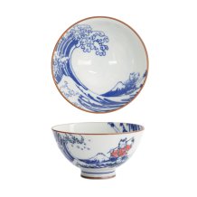 TDS, Rice Bowl, Kawaii, Wave Cat, Blue/Red, Ø 11.5x6cm - Item No. 33597