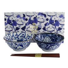 TDS, Tayo Bowl Set, Kawaii Cat Giftset 2pcs w/chopsticks, Ø 14.9x6.7cm 500ml, Item No. 33693