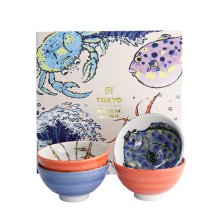 TDS, Bowl Giftset, 4 pcs, Seafood, Blue/Red, Ø 11.2x6.2cm 300ml, Item No. 33696