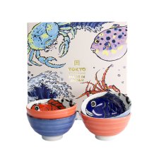 TDS, Bowl Giftset, 4 pcs, Seafood, Snapper & Crab, Blue/Red, Ø 11.2x6.2cm 300ml, Item No. 33697