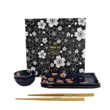 TDS, Sushi Set, Sakura, mit Chopsticks, 6tlg, Navy, 22x13x2cm & 8,5x3,4cm, Art.-Nr. 33759