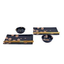 TDS, Sushi Set, Sakura, mit Chopsticks, 6tlg, Navy, 22x13x2cm & 8,5x3,4cm, Art.-Nr. 33759