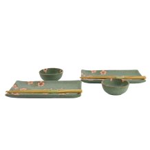 TDS, Sushi Set, Sakura, w/Chopsticks, Green, 6pcs, 22x13x2cm & 8.5x3.4cm, Item No. 33761