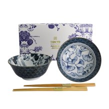 TDS, Tayo Bowl Giftset with chopsticks, Flora Japonica, 2 Pcs, Crane & Gingko, Ø 15.5x7cm, Item No. 33762