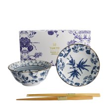 TDS, Tayo Bowl Giftset with chopsticks, Flora Japonica, 2 Pcs, Maple & Ivy, Ø 15.5x7cm, Item No. 33763