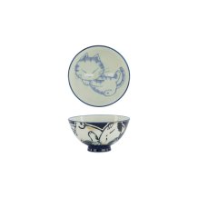 Rice Bowl Kawaii Sleeping Cat Blue, Porcelain, 300 ml