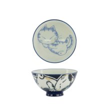 TDS, Rice Bowl, Kawaii Sleeping Cat, Blue, Ø 11.5 x 6 cm - Item No. 33764