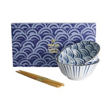 TDS, Tayo Schale Geschenkset, 2 Stk m/Essstäbchen, Natsu, Blau/Weiß Ø 15,5x7cm 500ml , Art.-Nr. 33780