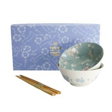 TDS, Tayo Bowl Giftset with chopsticks, Fujisakura, Green, 2 Pcs, Ø 15.5x7cm 500ml, Item No. 33783
