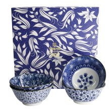 Tayo Bowl Gift Set Hana Blue White, Porcelain, 500 ml