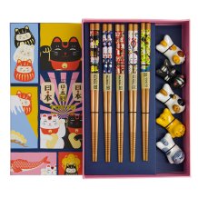 TDS, Chopstick Set, Lucky Cats incl. chopstick rests, 5 pair, Item No. 33836