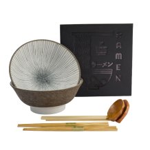 TDS, Ramen Bowl Giftset, Satomaki Tokusa,  6 Pcs, Brown, Ø 21,5x9cm 1300ml, Item No. 33897