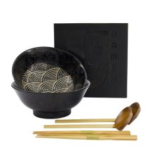 TDS, Ramen Bowl Giftset, Masamura Seikaiha,  6 Pcs, Black, Ø 21,5x9cm 1300ml, Item No. 33899
