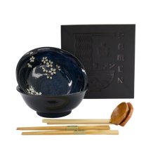Ramen Bowl Gift set Cobalt Blue Sakura, Porcelain, &Oslash; 20.5 &times; 8 cm, 1.2 l