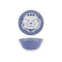 Tayo Bowl Kawaii Lucky Cat Neko Seikaiha-Neko Blue, Porcelain, 550 ml